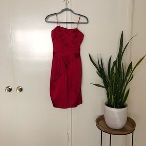 Red strapless evening dress